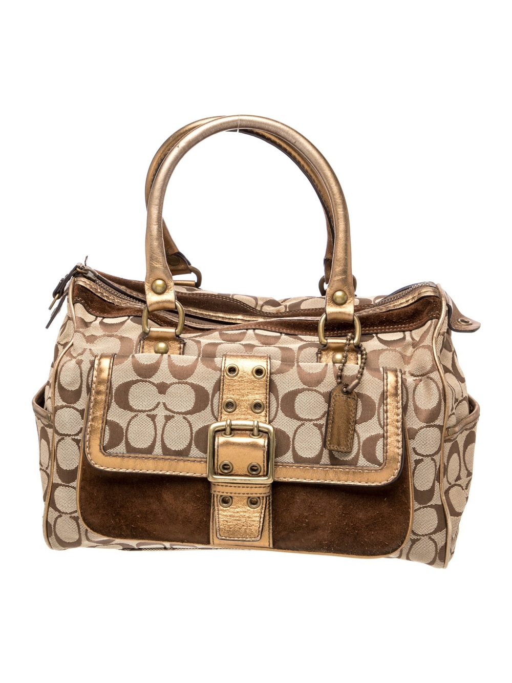 Coach *RARE* LIMITED EDITION Signature Canvas BOSTON Satchel W Suede Metallic